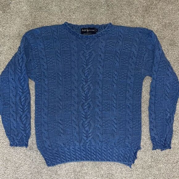 Gorgeous RL Polo Cool Vintage Vibes Hand knit Cotton Cableknit Retro Sweater-M - Picture 1 of 6